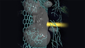 A carbyne strand forms in laser-melted graphite. Carbyne is found in astrophysical bodies and has the potential to be used in nanoelectronic devices and superhard materials. Image by Liam Krauss/LLNL 