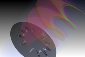  An illustration of optical catenaries for the OAM generation. When a light beam incident on the catenary structures, orbital angular momenta are transferred from the structure to photons. This process is independent of the wavelength. Credit: SKLOTNM, Chinese Academy of Science