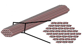 This is an illustration of a single cellulose nanocrystal and a cross-section.
CREDIT: Robert Sinko