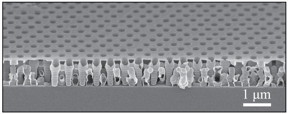 By manipulating the structure of aluminum oxide, a dielectric material, researchers were able to improve its optical and mechanical properties. The key to the film's performance is the highly-ordered spacing of the pores, which gives it a more mechanically robust structure without impairing the refractive index. You can see the structure here, on the micrometer scale.
CREDIT: Chih-Hao Chang