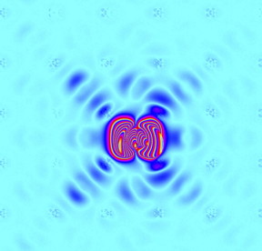 Redistribution of electronic clouds causes a lattice instability and freezes the flow of heat in highly efficient tin selenide. The crystal lattice adopts a distorted state in which the chemical bonds are stretched into an accordion-like configuration, and makes an excellent thermoelectric because heat propagation is thwarted.

Image credit: Oak Ridge National Laboratory, U.S. Dept. of Energy