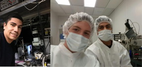 UC Riverside student Edwin Preciado (left) is seen here working at the University of Augsburg, Germany. He is seen in the second photo with University of Augsburg student Sebastian Hammer.
CREDIT: Hubert Krenner (Univ. of Augsburg) and Ludwig Bartels (UC Riverside).