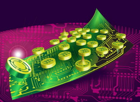 The artist's portrayal is an illustration of a nanomagnetic coprocessor solving complex optimization problems and highlights the shape-engineered nanomagnet's two unique energy minimum states -- vortex and single domain.
CREDIT: Illustration by Ryan Wakefield