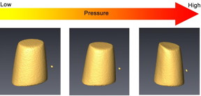 The volume change of cerium-based metallic glass during compression, measured by transmission X-ray microscopy technique in a diamond anvil cell.
CREDIT: Qiaoshi "Charles" Zeng