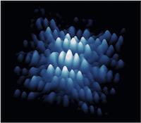 An STM image showing the atomic level detail of the electron wave function of a sub-surface phosphorus dopant. Through highly precise matching with theoretical calculations the exact lattice site position and depth of the dopant can be determined.
CREDIT: University of Melbourne