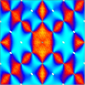 Neutron-scattering map shows Bragg peaks (spots) and pinch points (bow-tie shapes).
CREDIT
Dr. Ludovic Jaubert