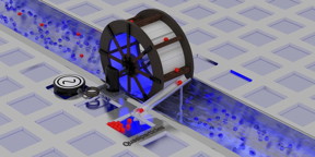 This is an illustration of the filtering of unwanted quasiparticles (red spheres) from a stream of superconducting electron pairs (blue spheres) using a microwave-driven pump.
CREDIT
Philip Krantz, Krantz NanoArt