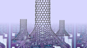 Simulations by Rice University scientists show that placing cones between graphene and carbon nanotubes could enhance heat dissipation from nano-electronics. The nano-chimneys become better at conducting heat-carrying phonons by spreading out the number of heptagons required by the graphene-to-nanotube transition.

Credit: Alex Kutana/Rice University