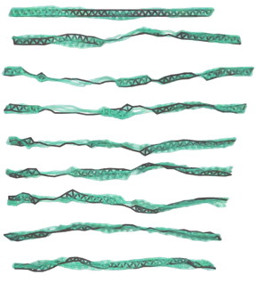 A simulation of one-dimensional boron under stress shows the theoretical material changing phase from a ribbon to a chain of atoms when pulled. The chain returns to ribbon form when the stress is relieved. Credit: Yakobson Group/Rice University