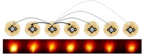 Following a blueprint created by UC Berkeley physicist Norman Yao, physicists at the University of Maryland made the first time crystal using a one-dimensional chain of ytterbium ions. Each ion behaves like an electron spin and exhibits long-range interactions indicated by the arrows.
CREDIT
Chris Monroe, University of Maryland