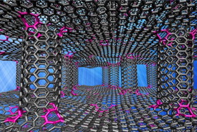 Heat transport through pillared graphene could be made faster by manipulating the junctions between sheets of graphene and the nanotubes that connect them, according to Rice University researchers. (Credit: Illustration by Lei Tao/Rice University)