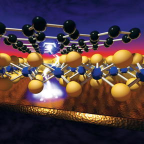 Illustration of a voltage-induced memory effect in monolayer nanomaterials, which layer to create "atomristors," the thinnest memory storage device that could lead to faster, smaller and smarter computer chips.

CREDIT
Cockrell School of Engineering, The University of Texas at Austin

