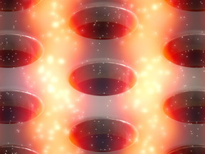 The computer simulation shows how the electromagnetic field is distributed in the silicon layer with hole pattern after excitation with a laser. Here, stripes with local field maxima are formed, so that quantum dots shine particularly strongly.

CREDIT
Carlo Barth/HZB