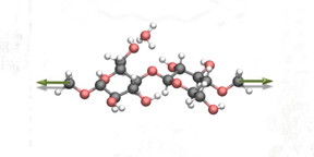 The molecular structure of cellulose, to which nanoscientists applied mechanical force (green arrows). The hydrolysis reaction changed dramatically as a result.

CREDIT
Saeed Amirjalayer et al./Angew Chem

