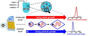 Concept to obtain uniform size and shape particles by controlled polymerization on a molecular as well as particle level.

CREDIT
Stefan Mecking and Manuel Schnitte