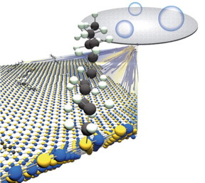 Rice University scientists have made it much simpler to add carbon chains to hexagonal-boron nitride, a 2D material much stiffer than steel and an excellent conductor of heat. (Credit: Illustration courtesy of the Angel Mart Group/Rice University)