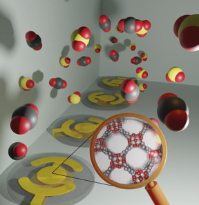 Depiction of a gas sensor array composed of microscale balances coated with thin films of nanoporous materials called metal-organic frameworks.

CREDIT
Arni Sturluson, Melanie Huynh, OSU College of Engineering