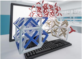 The image represents atomic scale structures of different materials (carbides, nitrides, and oxides) coming out of a screen of a computer in a scientific laboratory. The computational alchemy procedure reported in article number 1800142 by Charles D. Griego, Karthikeyan Saravanan, and John A. Keith leverages a few Kohn‐Sham density functional theory calculations for high‐throughput screening of novel material catalysts with minimal computational effort. ((High Throughput Screening: Benchmarking Computational Alchemy for Carbide, Nitride, and Oxide Catalysts (Adv. Theory Simul. 4/2019) doi:10.1002/adts.201970010)