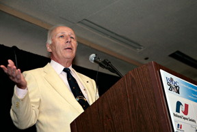 Ben Bova addressing the NSS 2007 International Space Development Conference. Credit: NSS