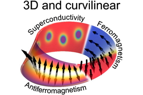 Abrikosov vortices in a superconductor and magnetization configurations in an (anti-)ferromagnet on a Mbius strip (artistic representation)  Helmholtz-Zentrum Dresden-Rossendorf, Germany