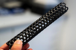 3D printed model of a carbon nanotube, the main building block for the new biosensors. Unlike in this 3D printed model, the real nanotubes are 100,000 times thinner than a human hair.

CREDIT
RUB, Marquard