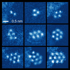 Xenon nanoclusters between two graphene layers, with sizes between two and ten atoms.

CREDIT
Manuel Lngle